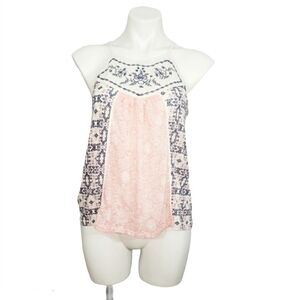 Jolt Floral Embroidered Lace Pink Blue Tank Top